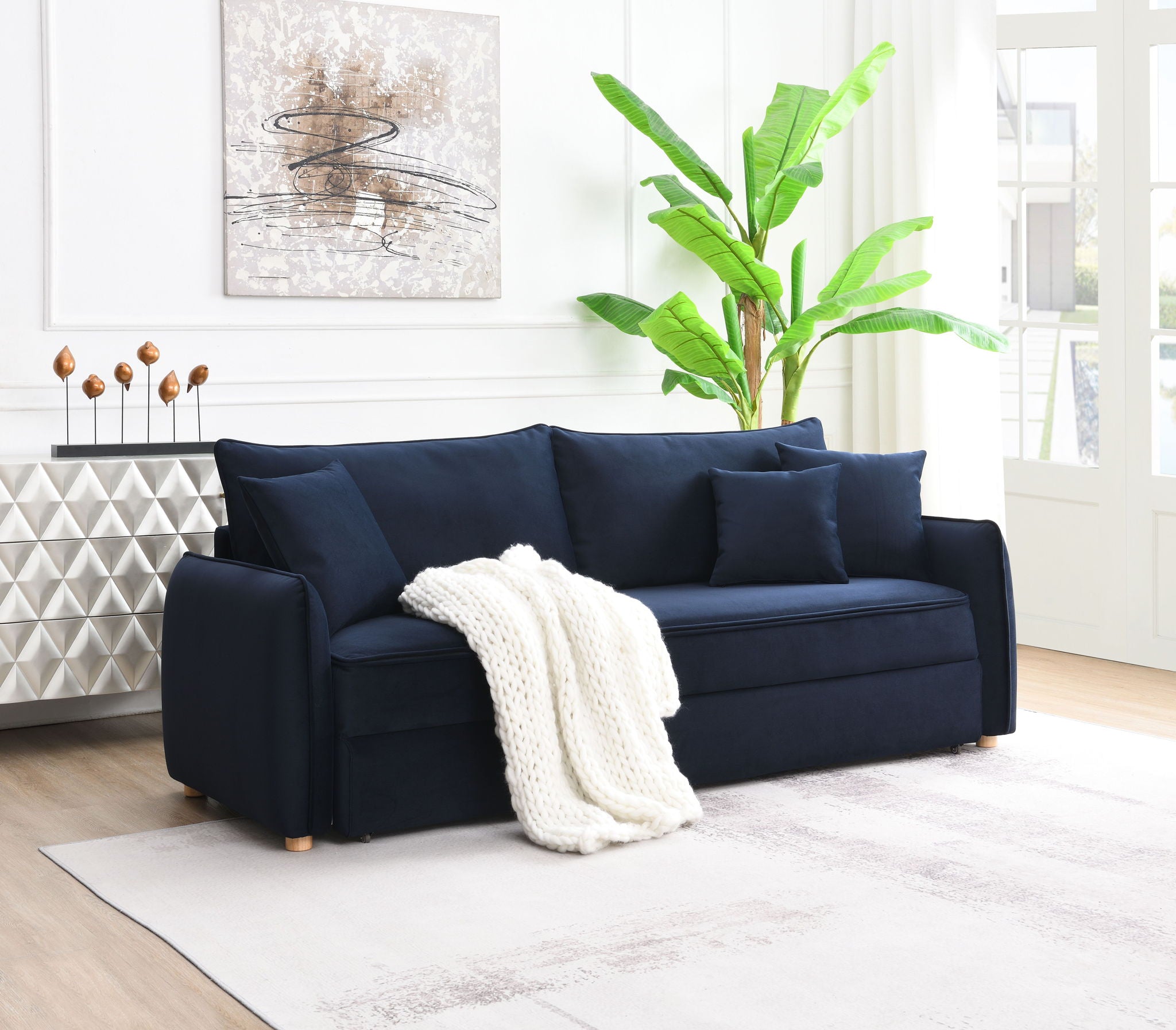 Irina Pull-Out Sleeper Sofa with Storage and Removable Cushions - Dark Gray or Blue