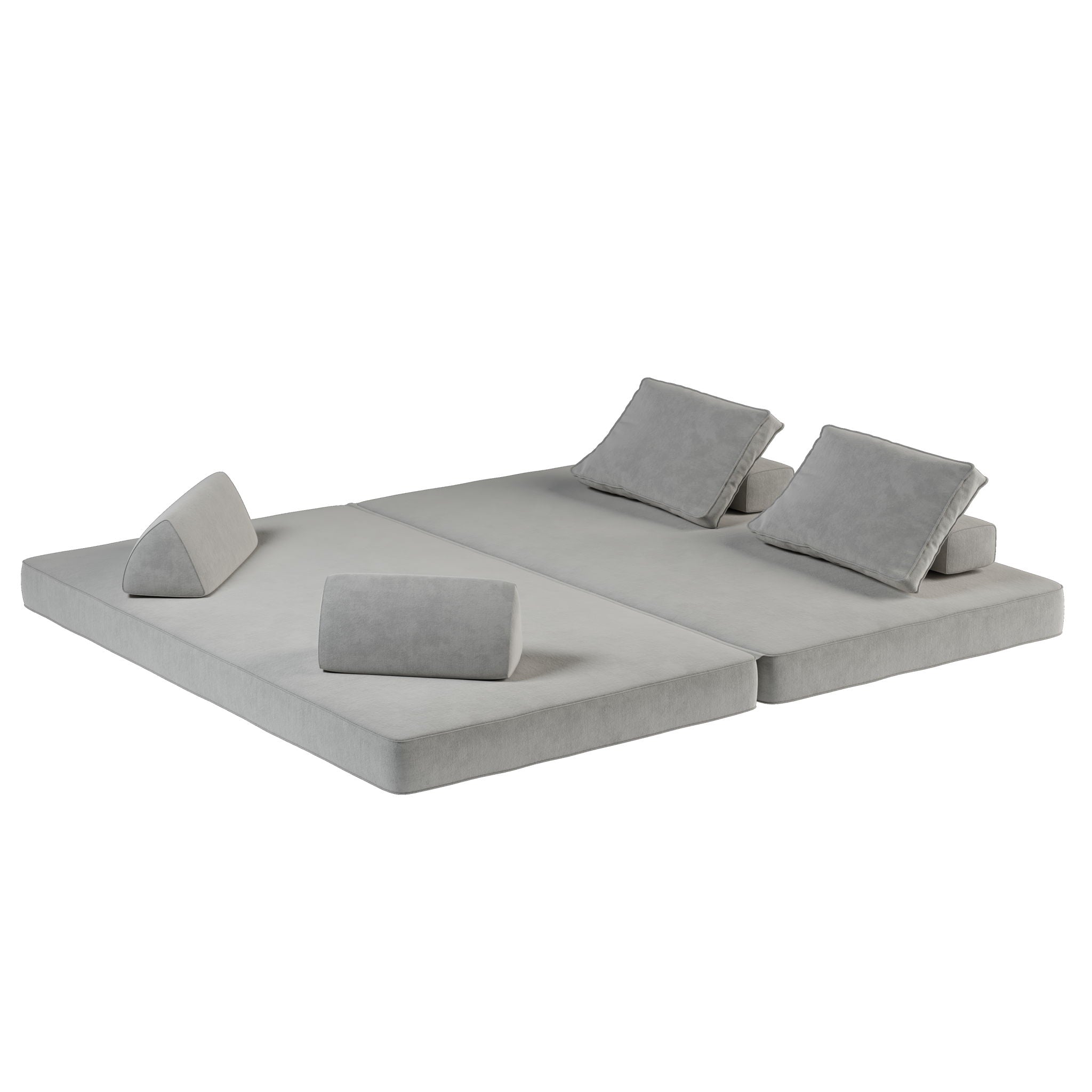 Convertible Fabric Futon Sofa Bed with Tumbler Backrests and Pillows - Gray or Beige