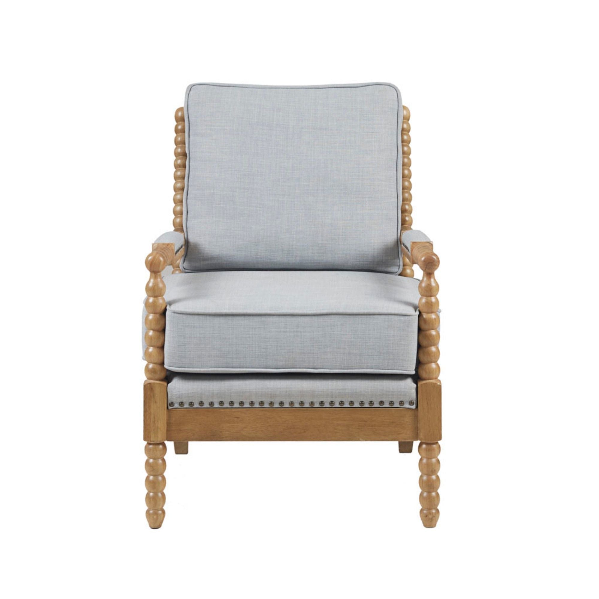 Open Back Spindle Arm Chair with Padded Armrests – Light Blue, Beige, Gray
