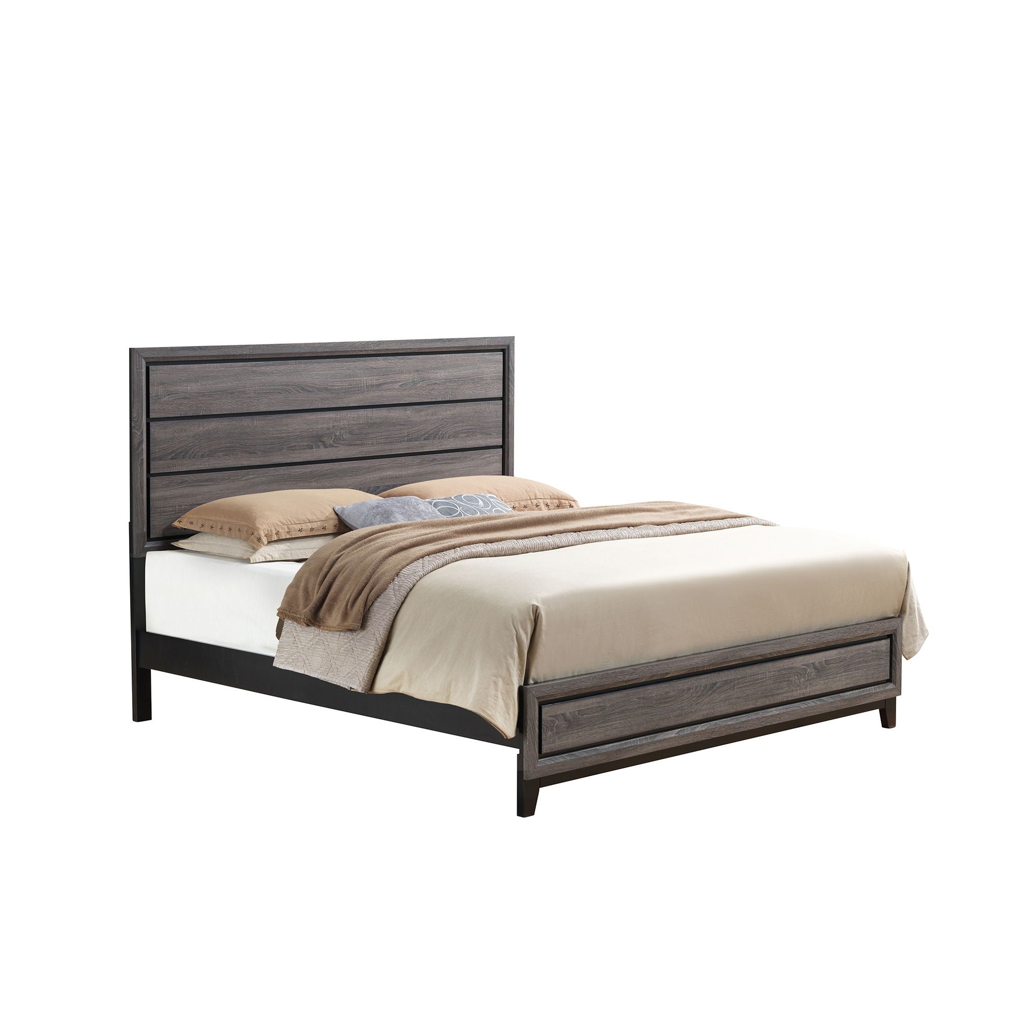 Mirage Panel Bed with Contemporary Headboard - Available in Dark Gray or White