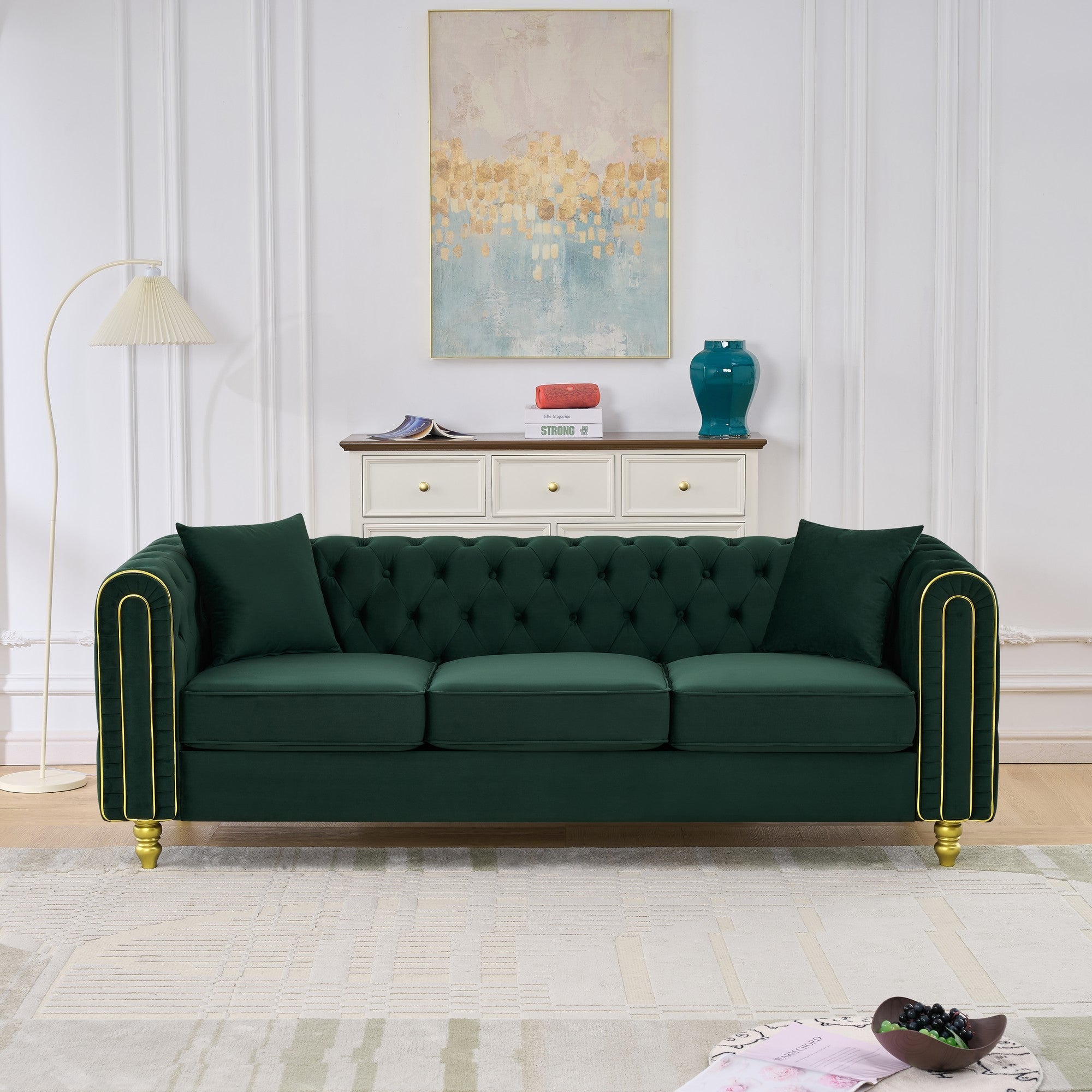 86" Modern Loveseat Sofa with Button Tufted Design - Green, Black, Beige