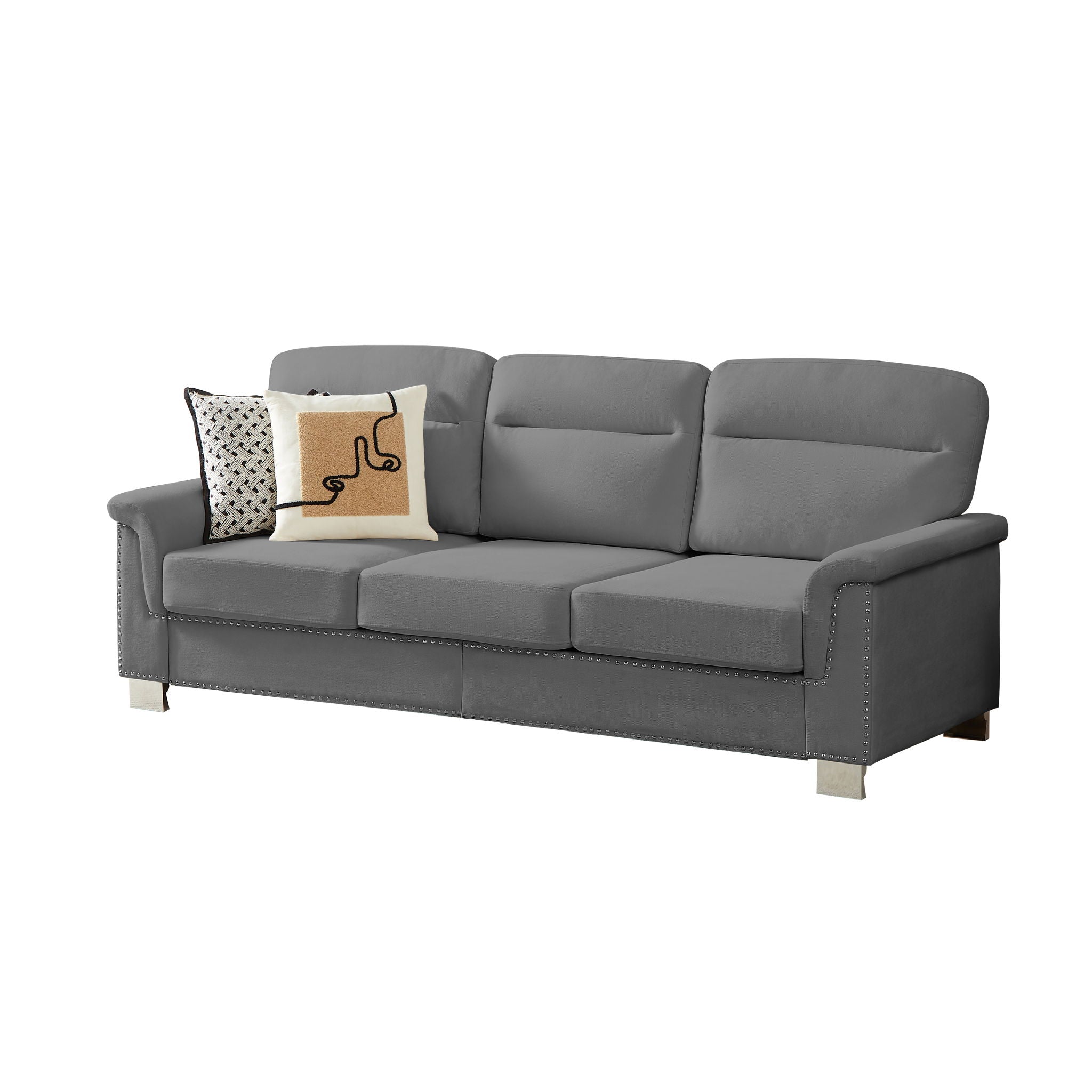 Elegant 3-Seater Stationary Sofa with Nailhead Trim - Multiple Colors