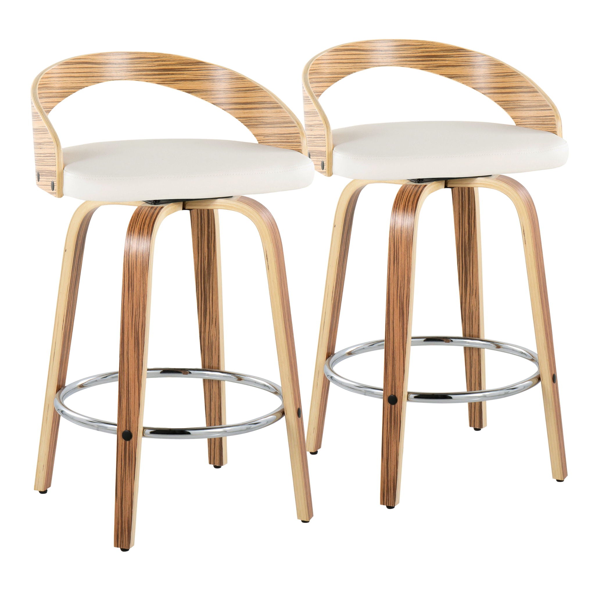 Mid Century Modern Counter Stools with Swivel and Footrest – Set of 2