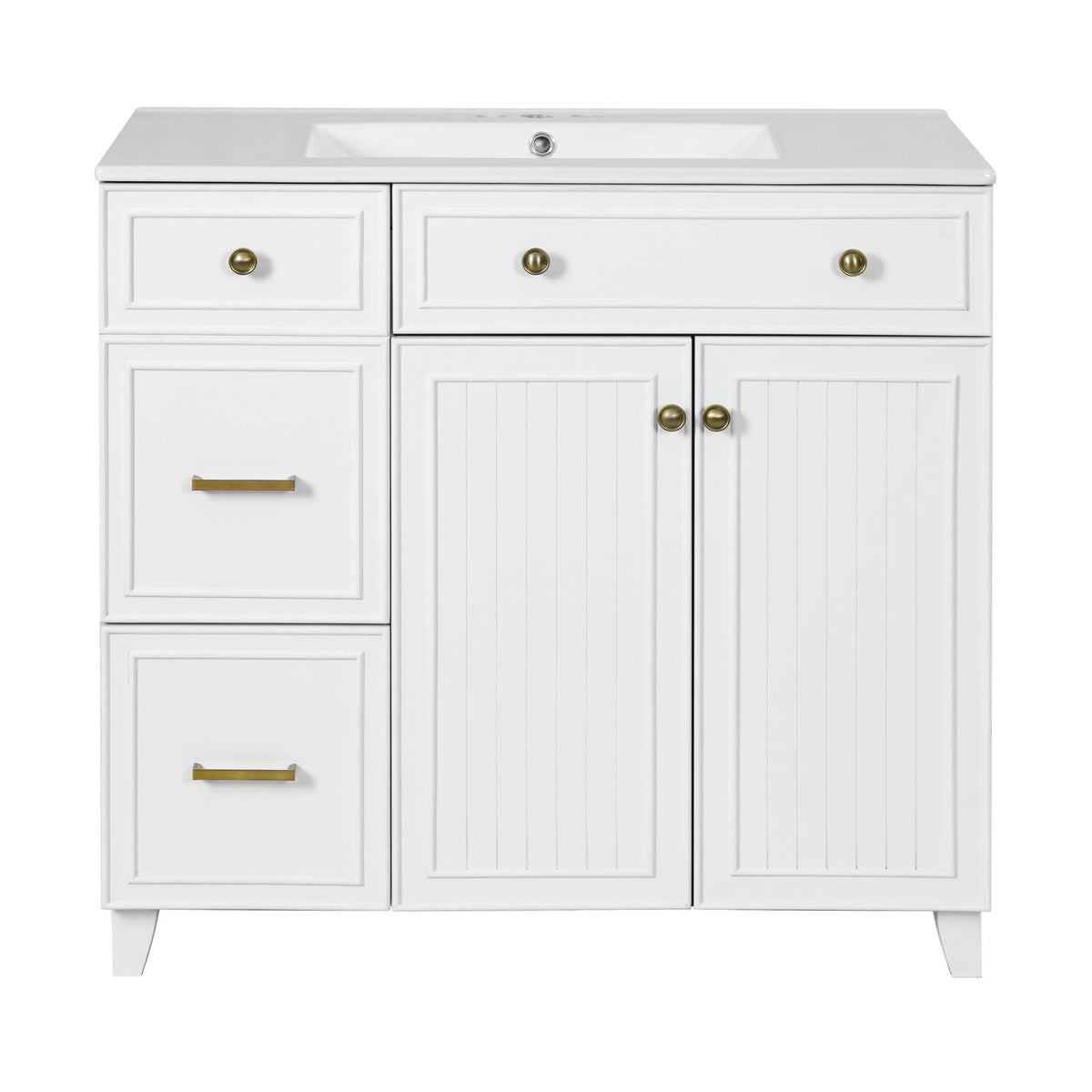 36" Bathroom Vanity With Sink, Soft Close Doors & Adjustable Shelves - Green, Blue, or White
