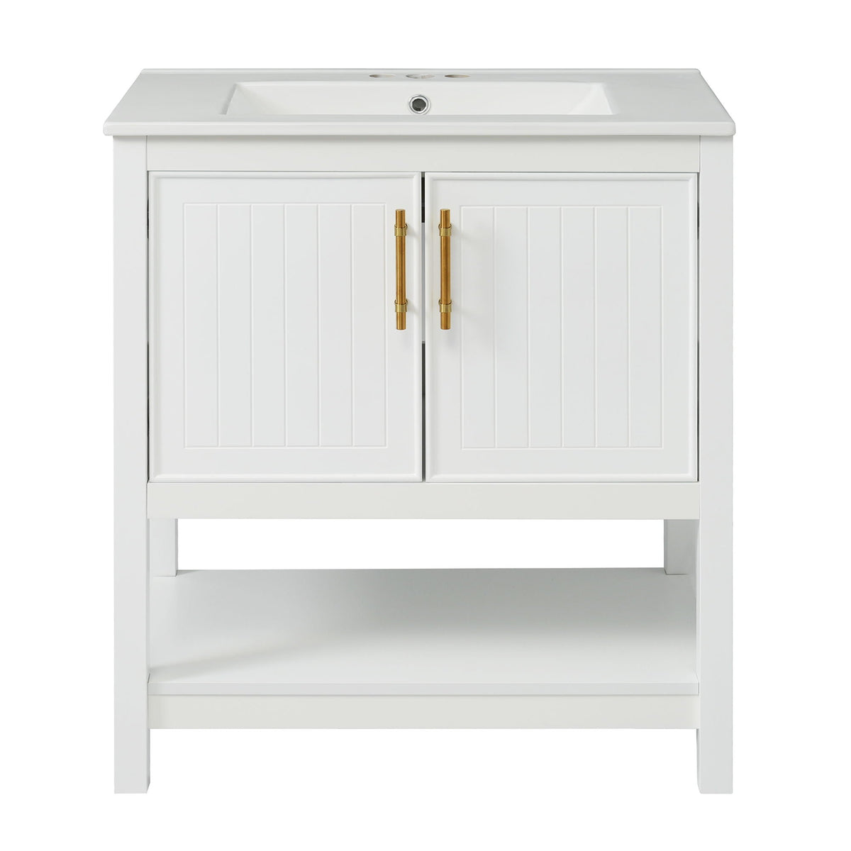 Elegant Bathroom Vanity with Ceramic Sink and Storage - White or Green