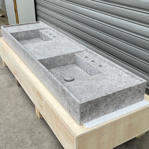 Handmade Tundra Grey Marble Double Sink: Custom Vanity Top (NS-136)