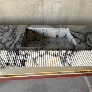 Handmade Calacatta Viola Marble Sink with Fluted Apron: Custom Made Bathroom Basin (NS-141)