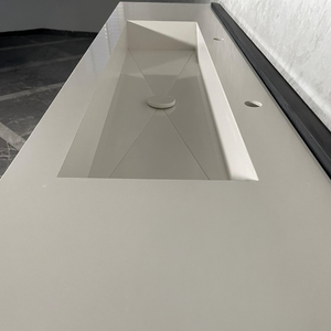Custom White Quartz Large Bathroom Trough Sink: Wall Mount Vanity (QU-095)
