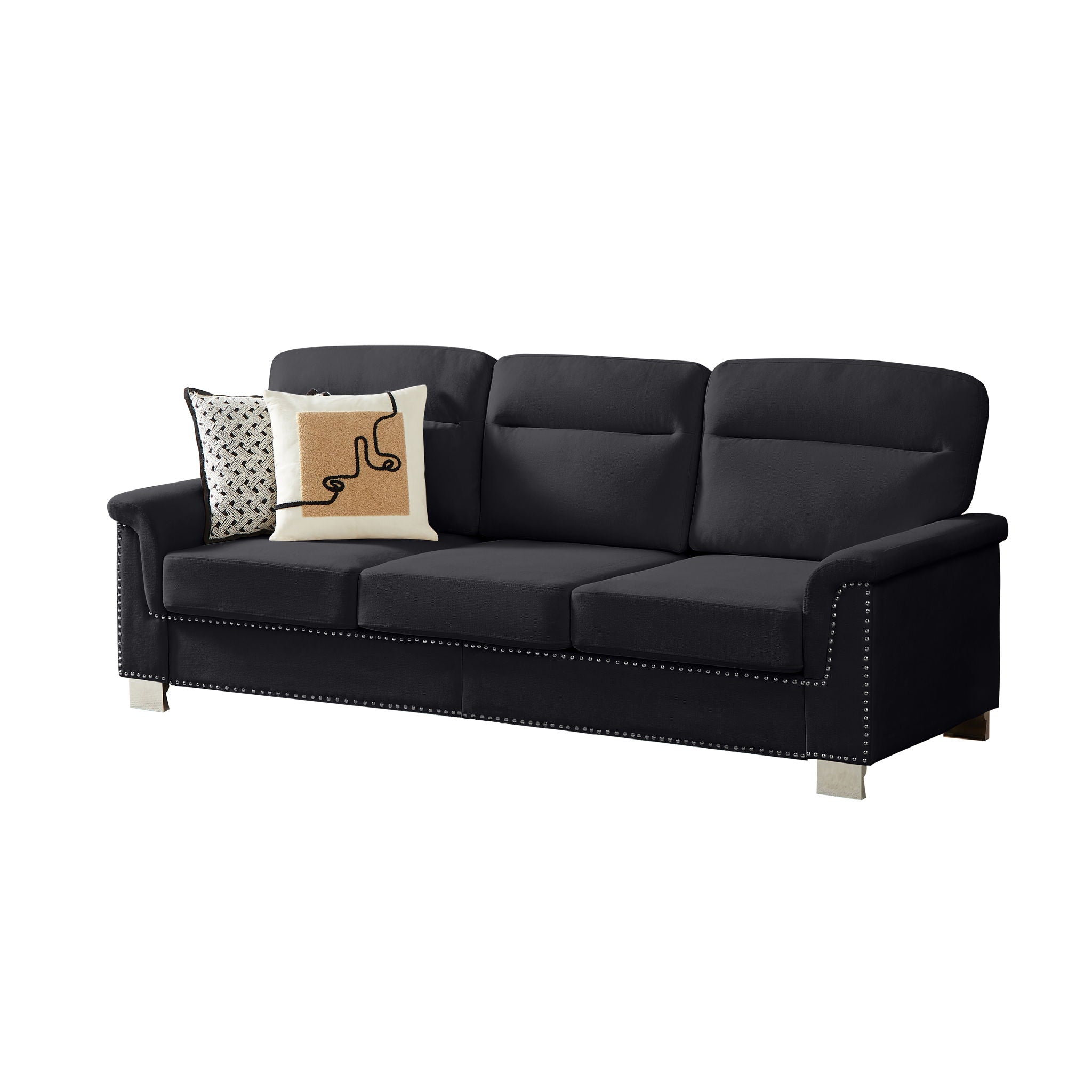 Elegant 3-Seater Stationary Sofa with Nailhead Trim - Multiple Colors