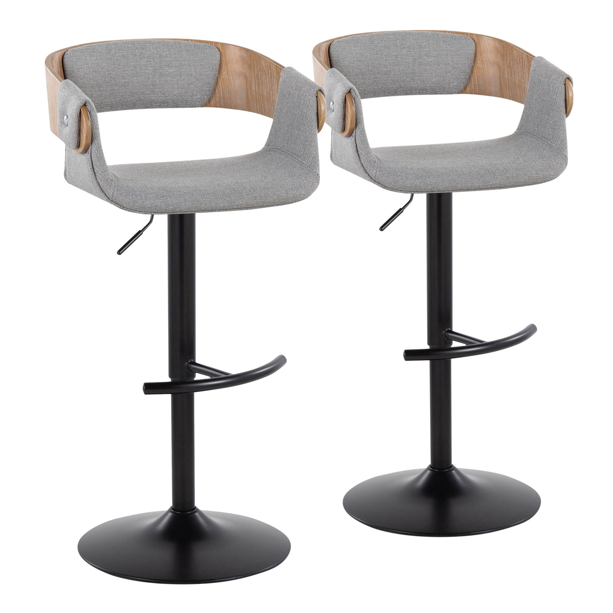 Mid-Century Modern Adjustable Barstool Set with Swivel & T Footrest - Beige, Gray, Dark Gray
