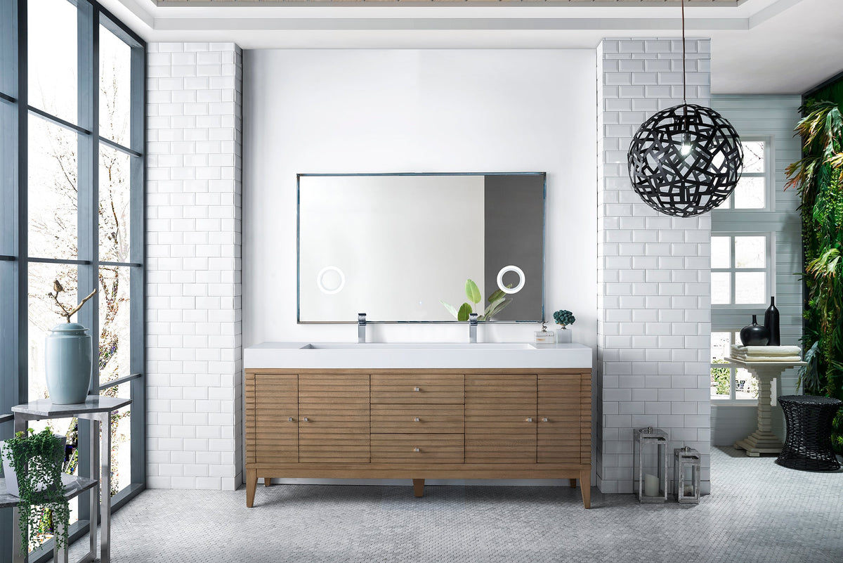James Martin Linear 72" Double Bathroom Vanity, Whitewashed Walnut