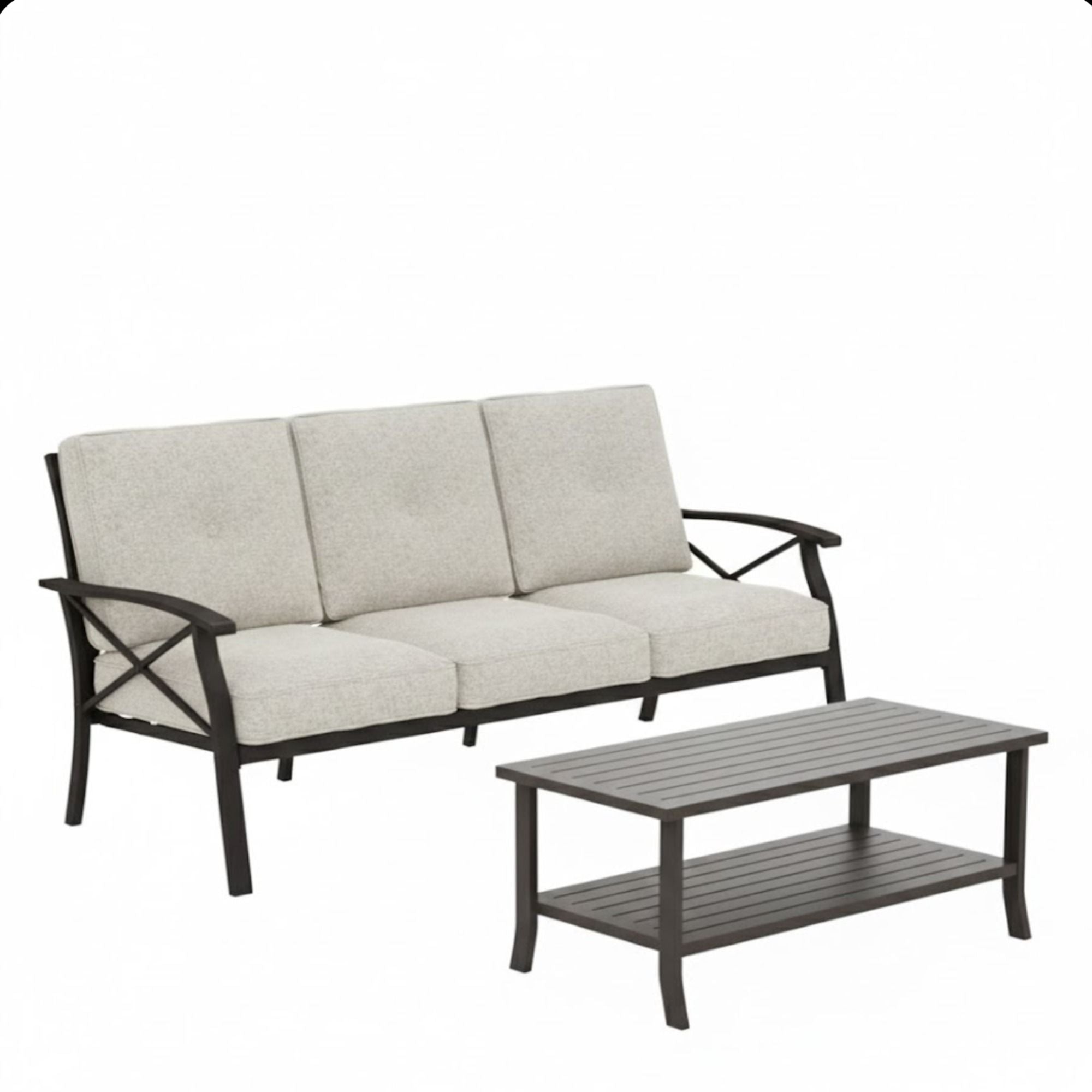 Patio Furniture Set with Cushions and Coffee Table - Gray, Beige, or Dark Gray