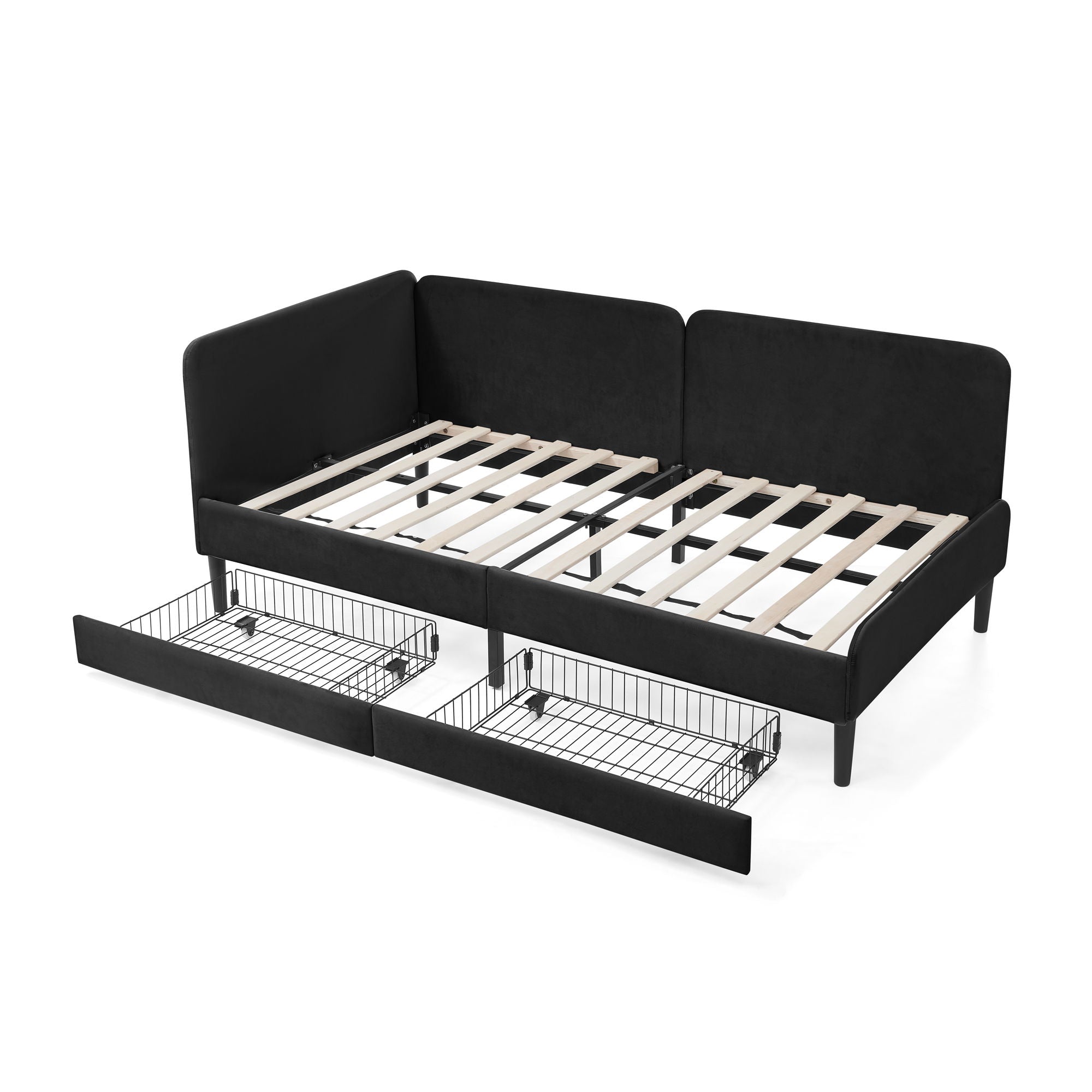 Upholstered Platform Storage Bed Frame with 2 Drawers and Adjustable Sofa Bed - Beige or Black