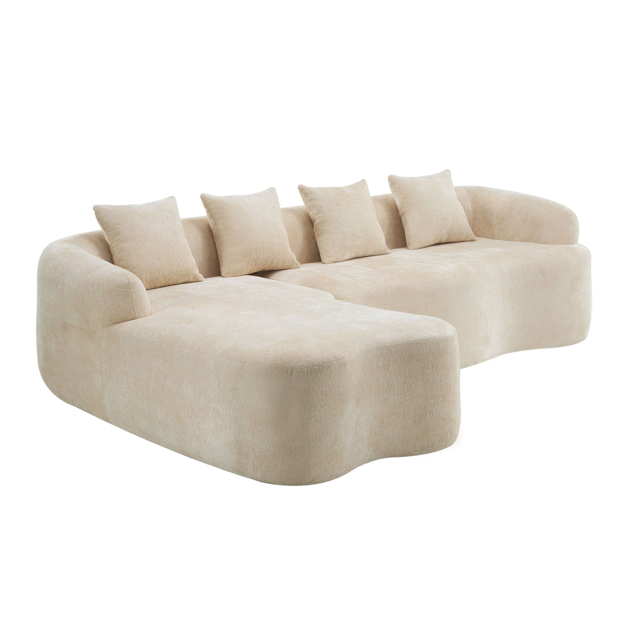 Modular L-Shape Sectional Sofa with Curved Chaise - Green, Beige, Gray