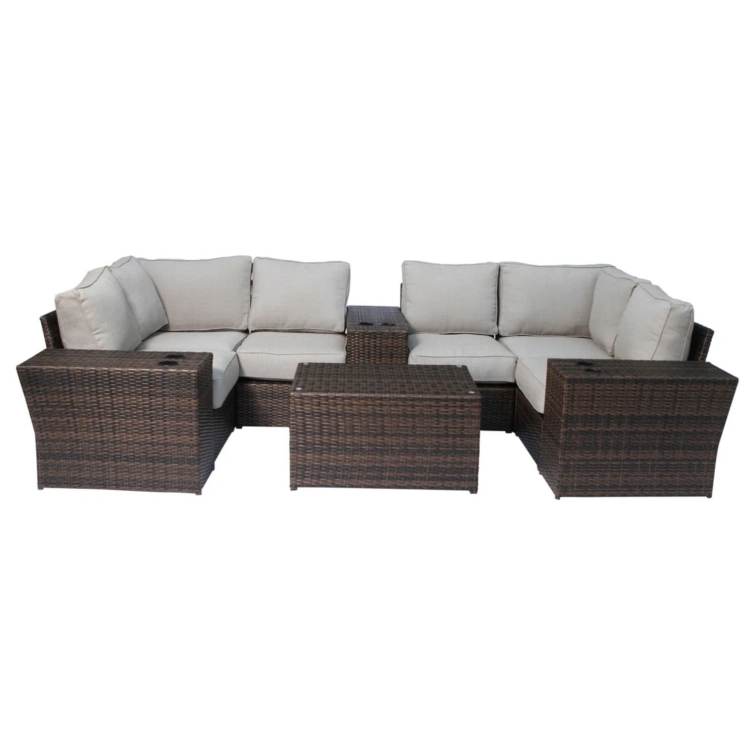 Wicker Outdoor Sectional with Weather Resistant Cushions and Table - Dark Brown or Gray