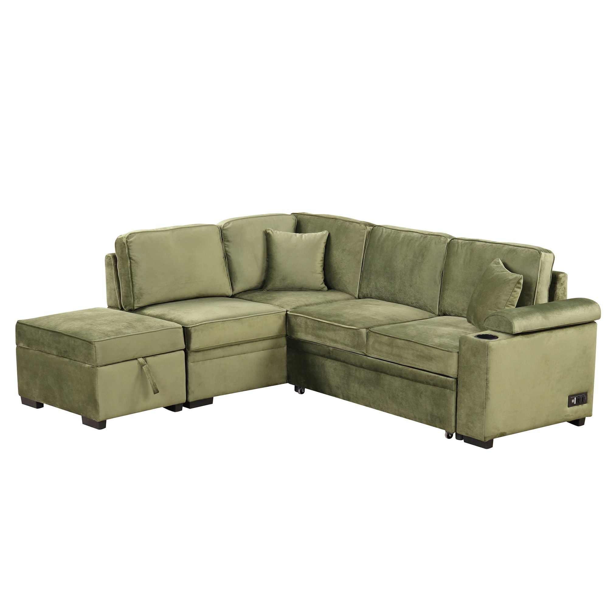 Sleeper Sofa Bed Sectional with Storage Ottoman - Gray, Beige, Green, Black