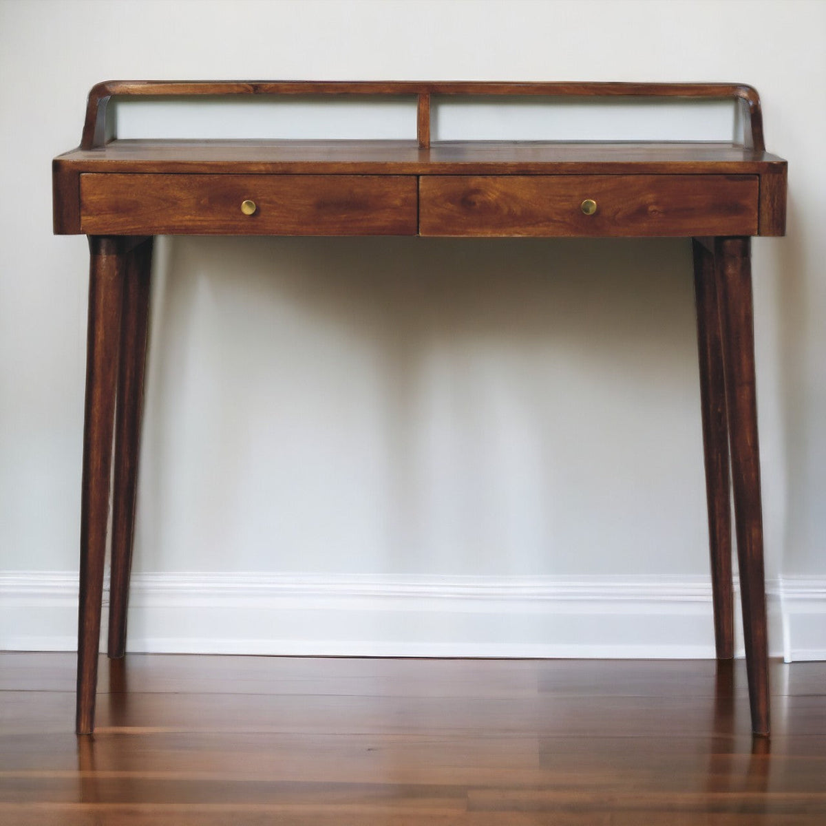 Elevated Chestnut Console Table with 2 Drawers and Nordic Legs - Chestnut