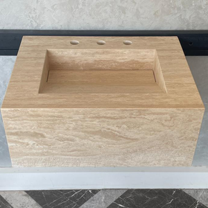 Handmade Vein Cut Travertine Sink: Custom Beige Bathroom Vanity (TR-046)