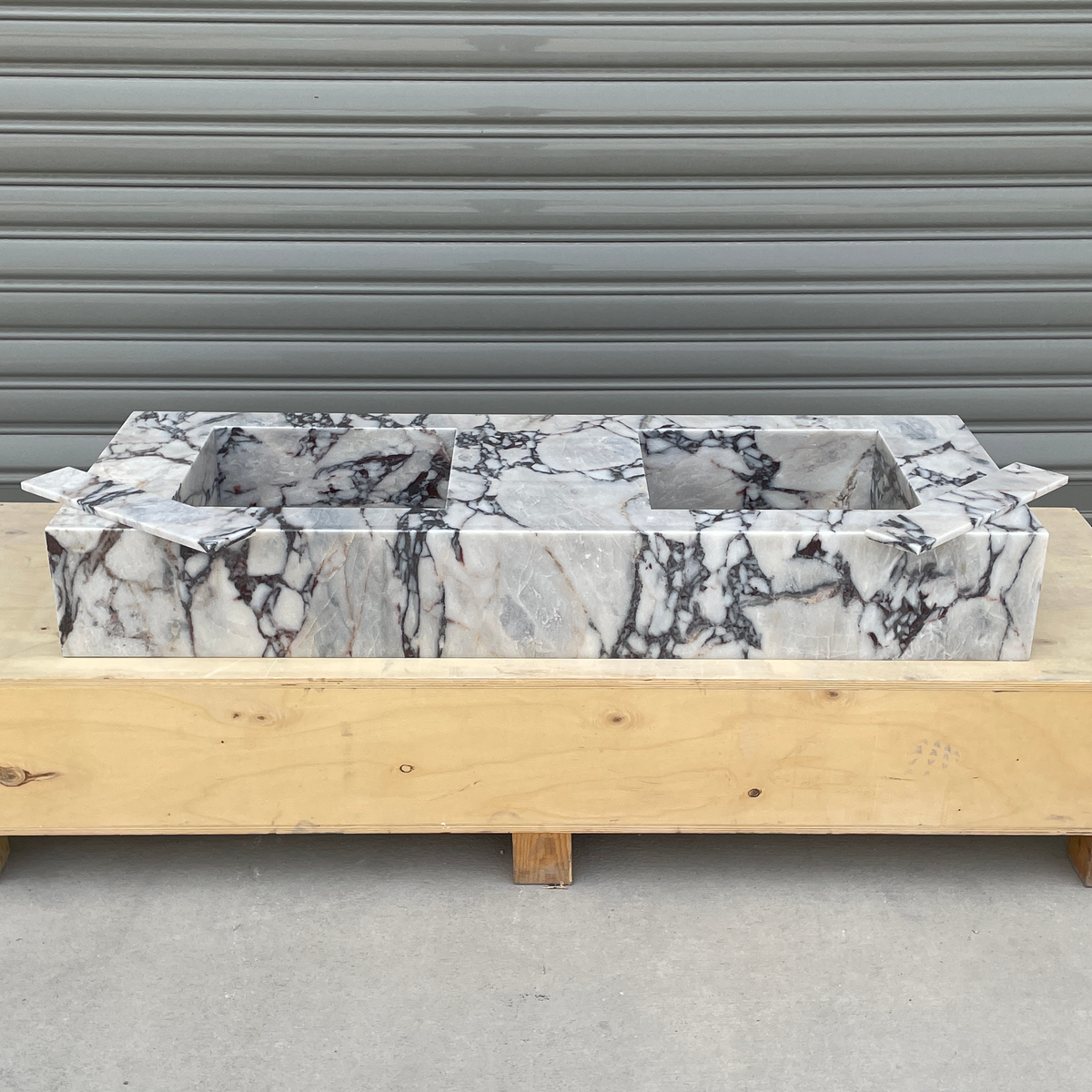 Handcrafted Calacatta Viola Marble Double Sink: Custom Bathroom Vanity (NS-150)