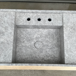 Handmade Tundra Grey Marble Double Sink: Custom Vanity Top (NS-136)