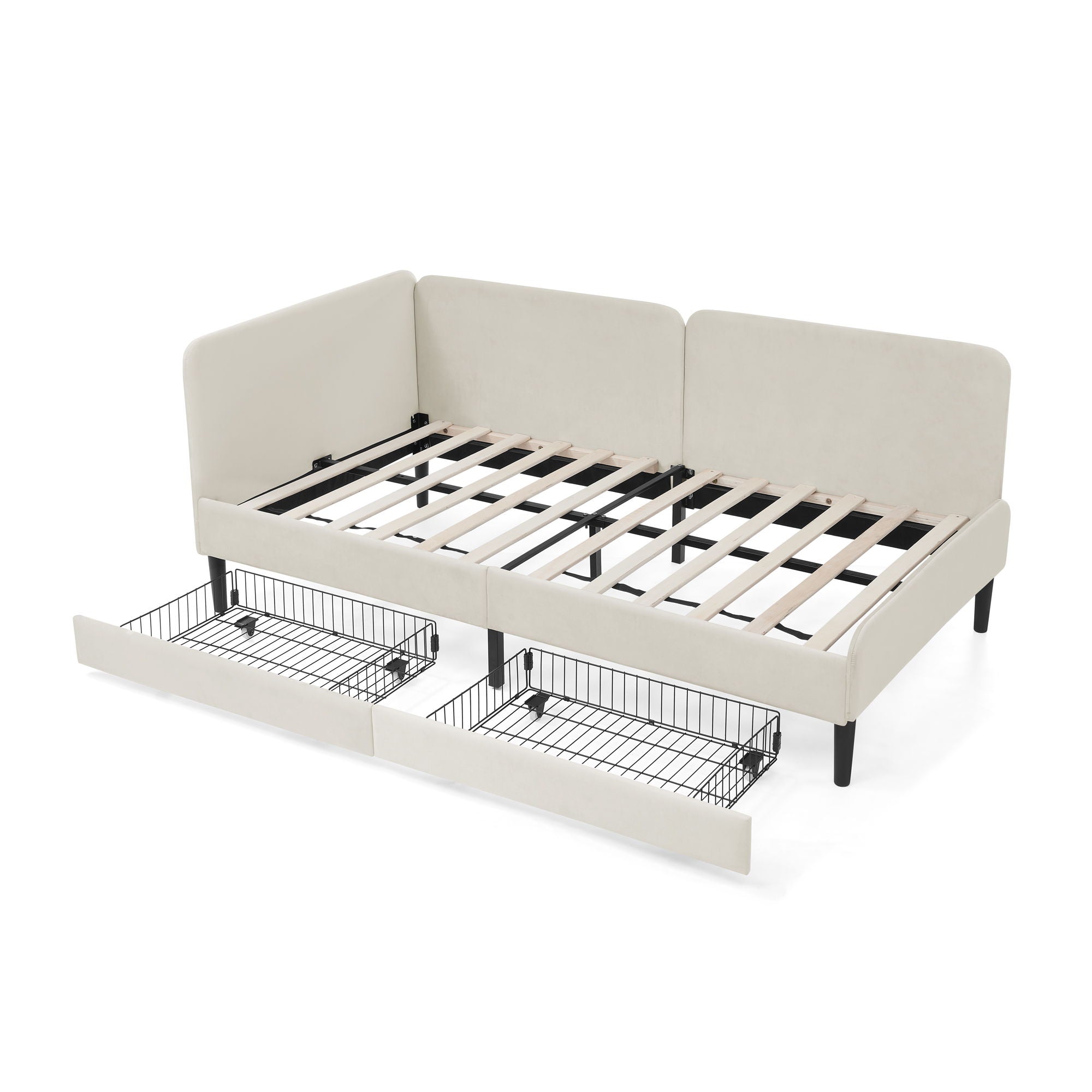 Upholstered Platform Storage Bed Frame with 2 Drawers and Adjustable Sofa Bed - Beige or Black