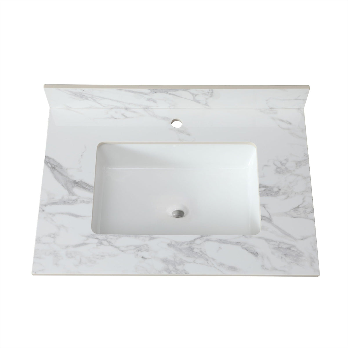 Sintered Stone Bathroom Vanity Top with Rectangular Ceramic Sink and Backsplash - White