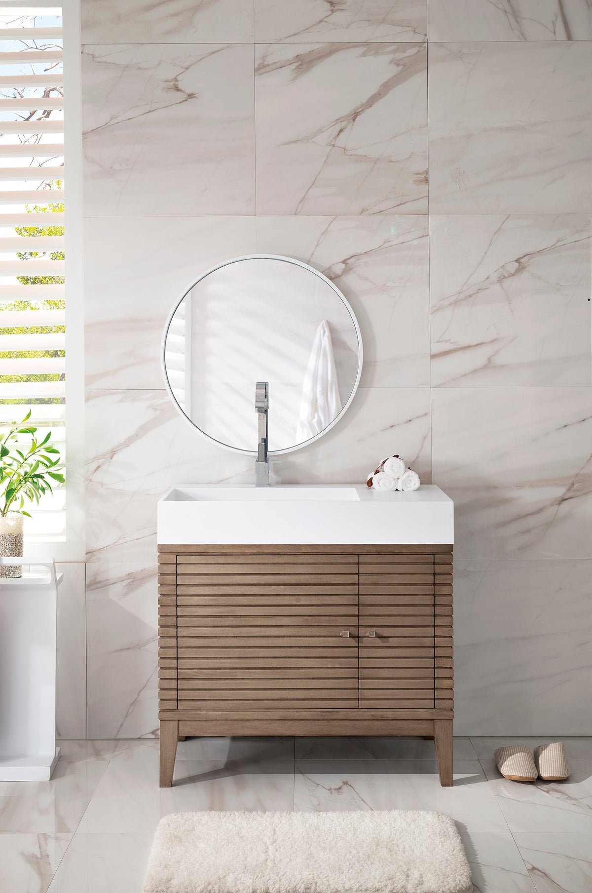 James Martin Linear 36" Single Bathroom Vanity, Whitewashed Walnut