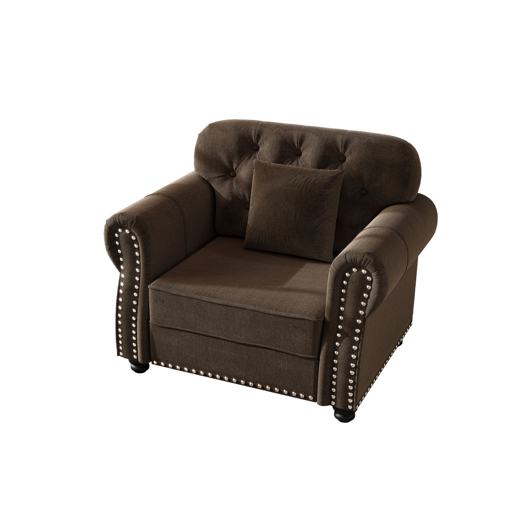 Sofa With Nailhead Trim and Rolled Armrests - Available in Beige, Dark Brown, or Dark Red