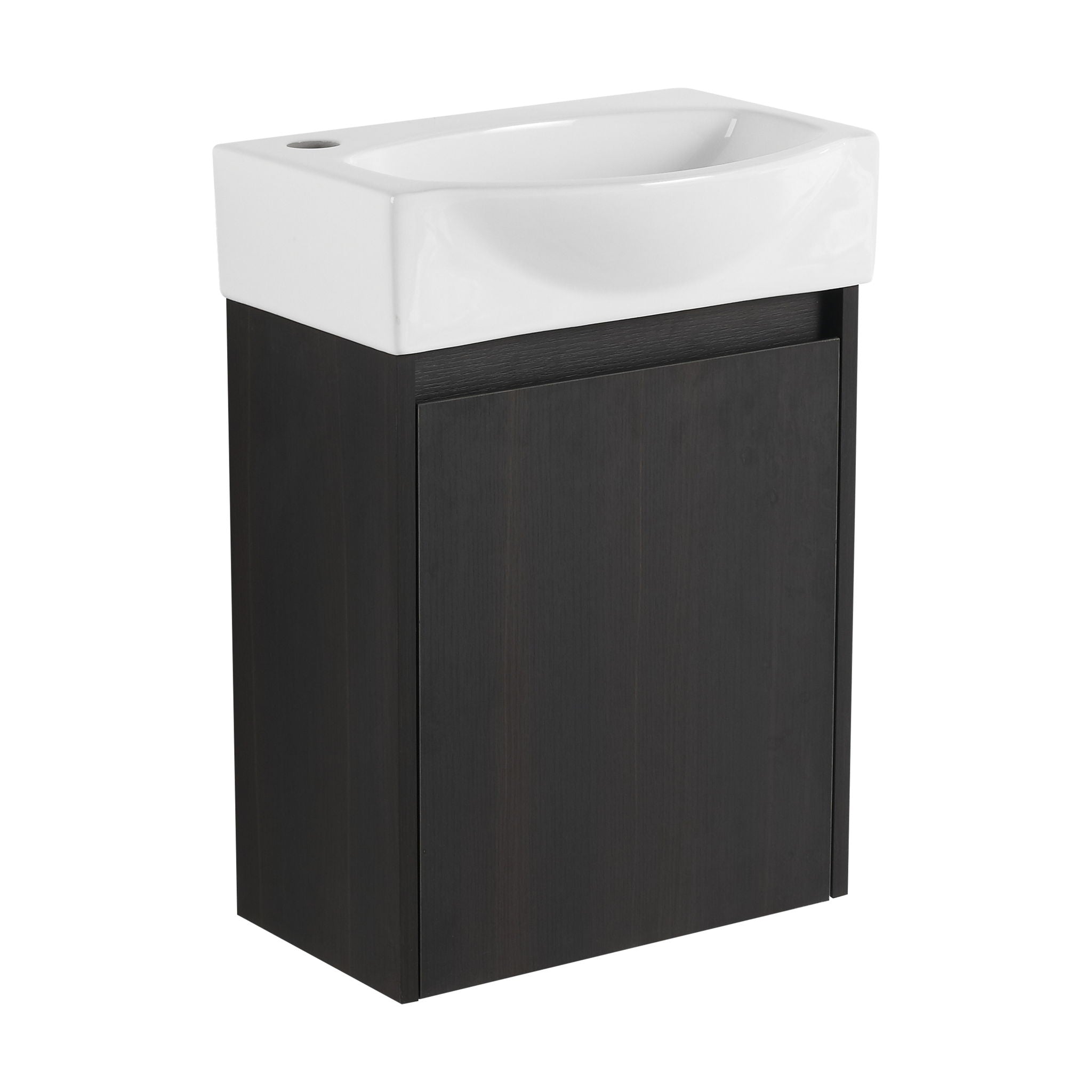 Modern Bathroom Vanity with Ceramic Basin and Storage Cabinet - Light Brown, Black, or White