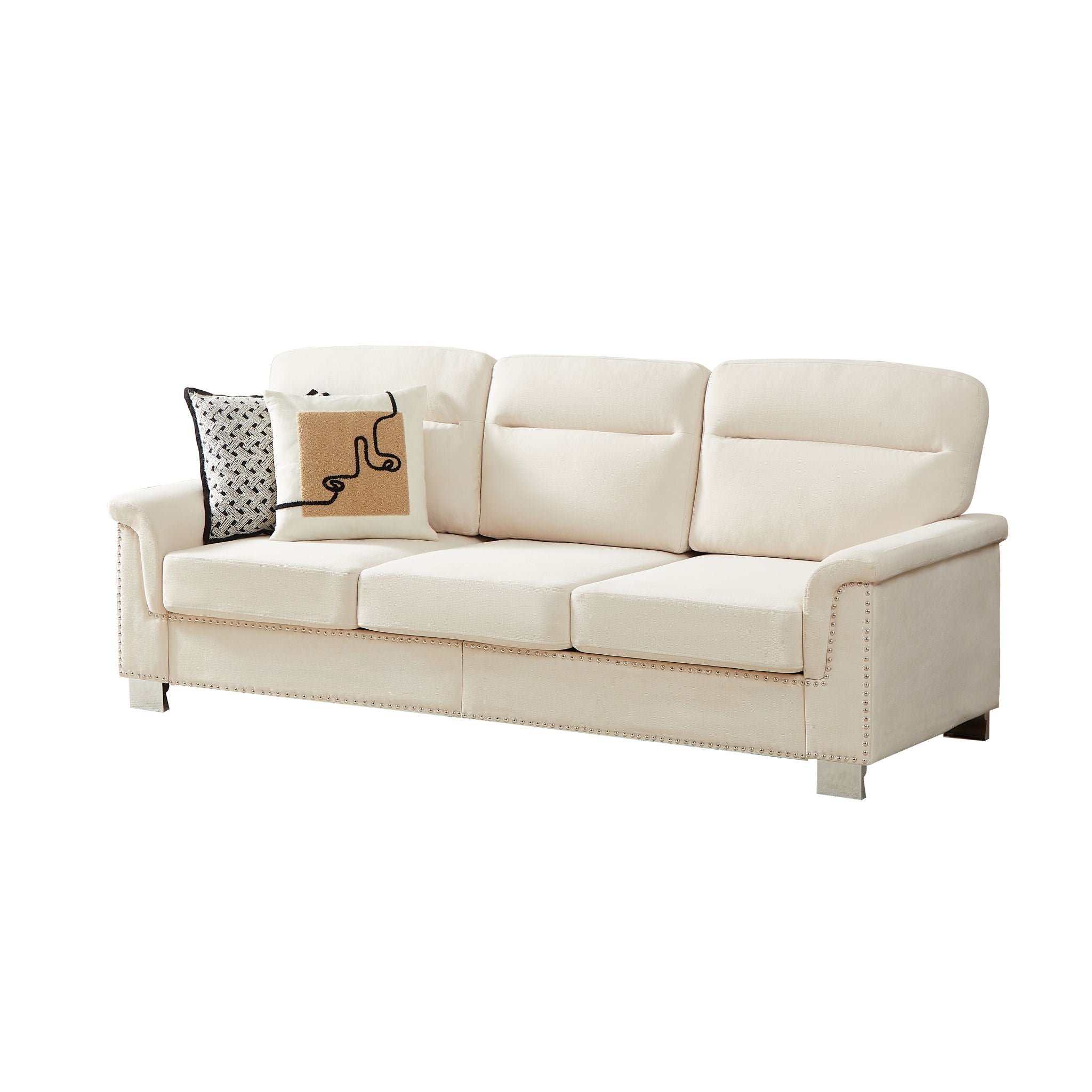 Elegant 3-Seater Stationary Sofa with Nailhead Trim - Multiple Colors