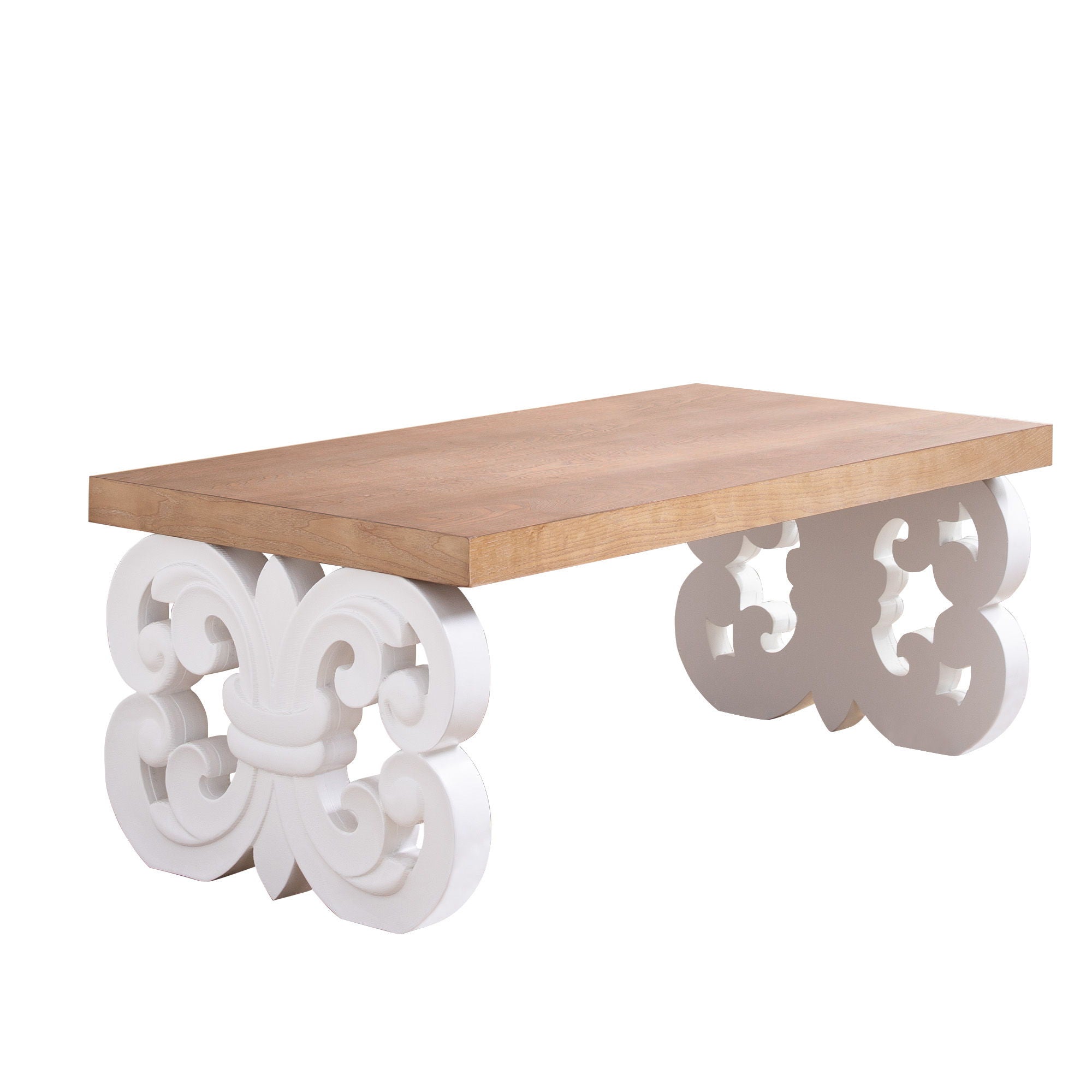 Ornate Scroll Base Coffee Table with Rectangular Top – Black or White