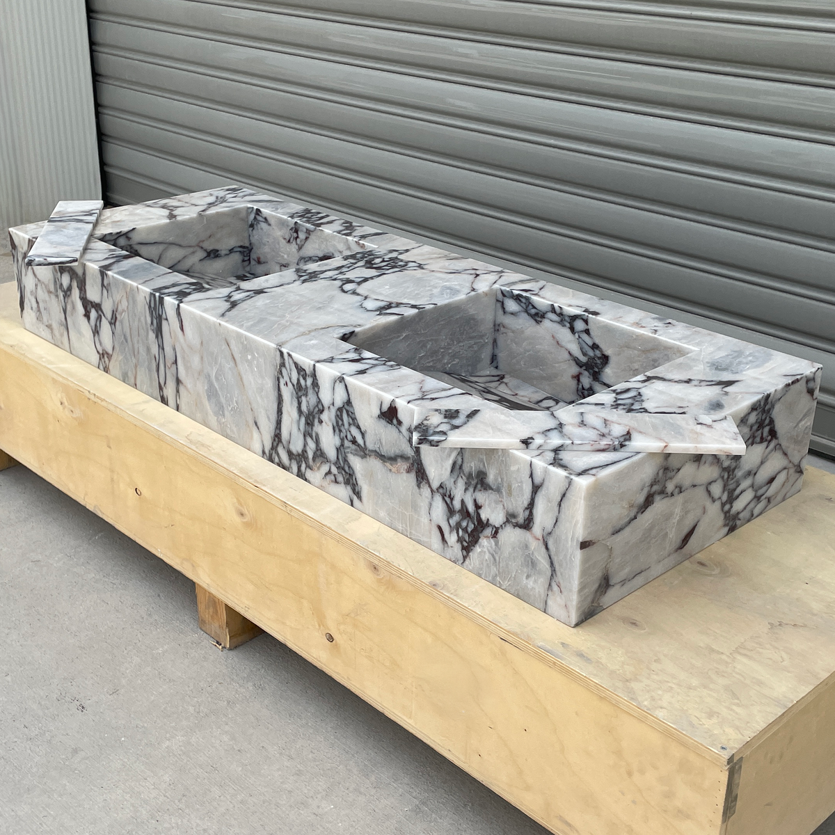 Handcrafted Calacatta Viola Marble Double Sink: Custom Bathroom Vanity (NS-150)