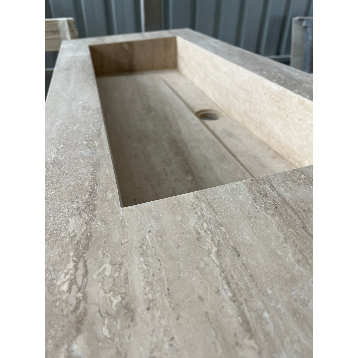 HANDCRAFTED CUSTOM TRAVERTINE TROUGH SINK (TR-061)