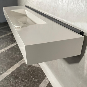 Custom White Quartz Large Bathroom Trough Sink: Wall Mount Vanity (QU-095)