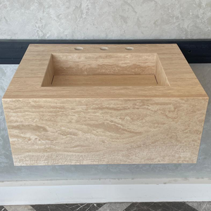 Handmade Vein Cut Travertine Sink: Custom Beige Bathroom Vanity (TR-046)