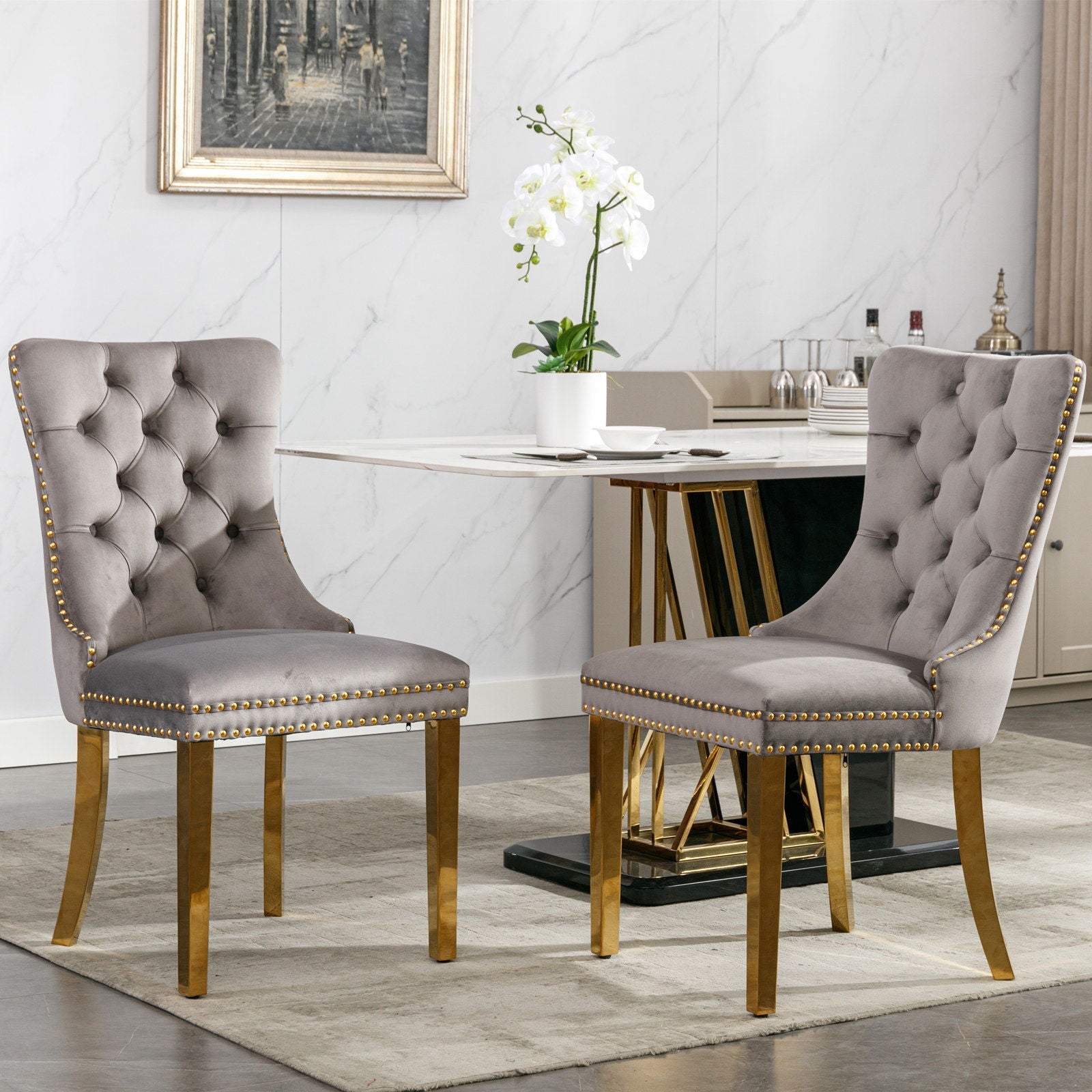 Modern Tufted Dining Chair Set of 2 with Velvet Upholstery - Nikki Collection