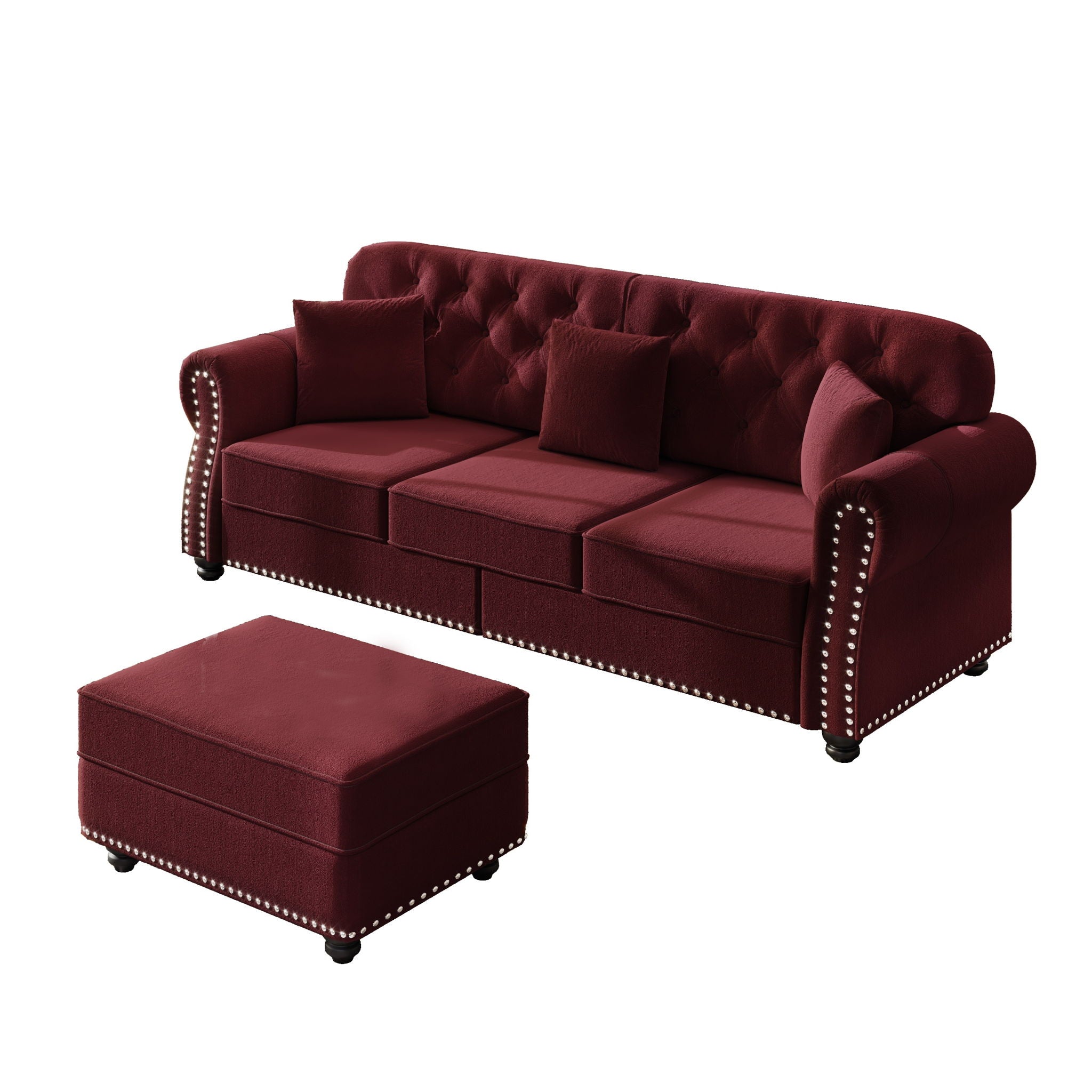Upholstered 3 Seater Sofa Set With Ottoman