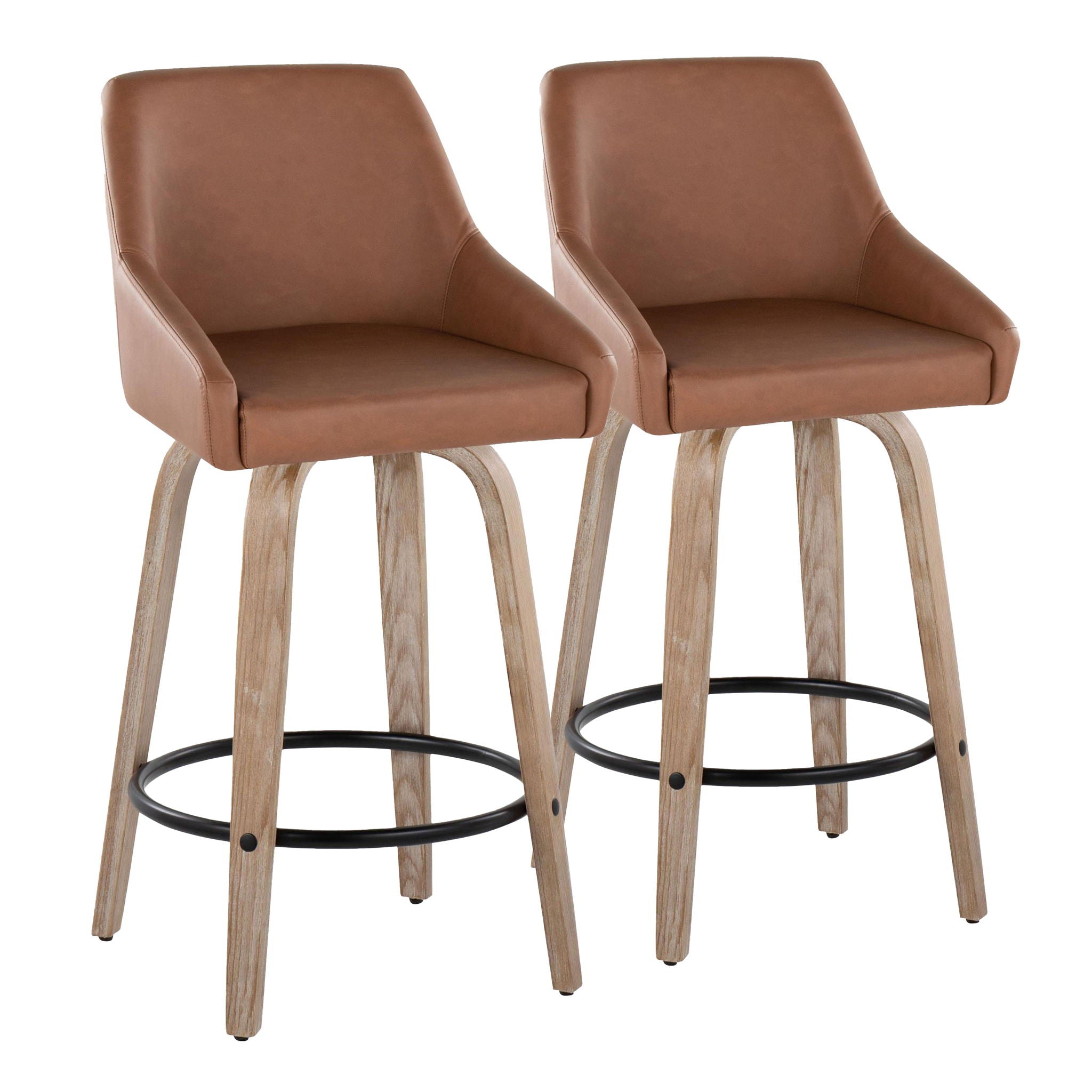 Transitional Fixed Height Counter Stool Set with Swivel and Round Footrest - Beige, Gray, Light Brown