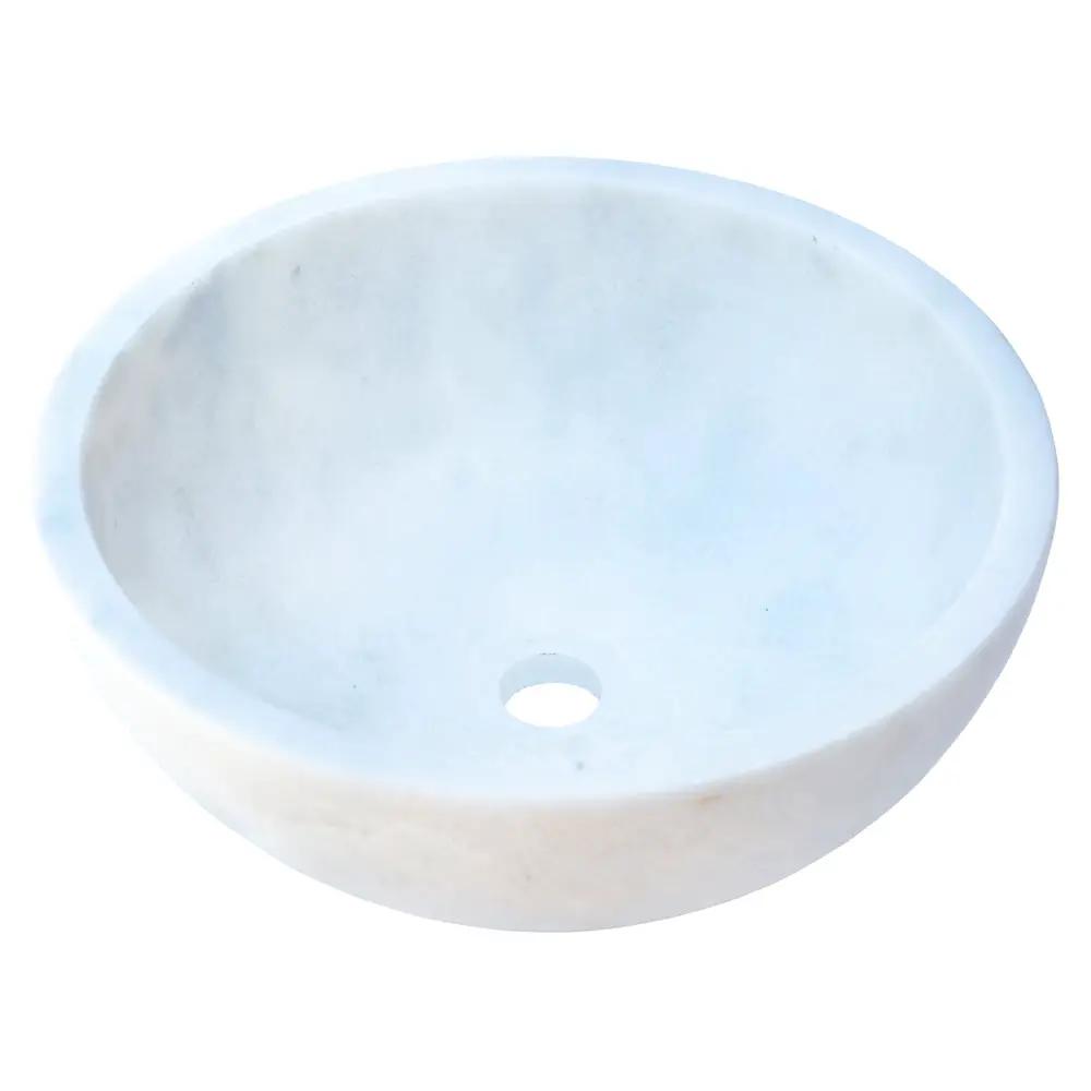 Carrara White Marble Round Vessel Bathroom Sink 16 Inch Polished
