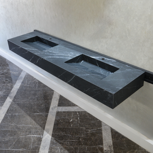 HANDCRAFTED NERO MARQUINIA HIGH ENGINEERED DOUBLE SINK (ES-073)