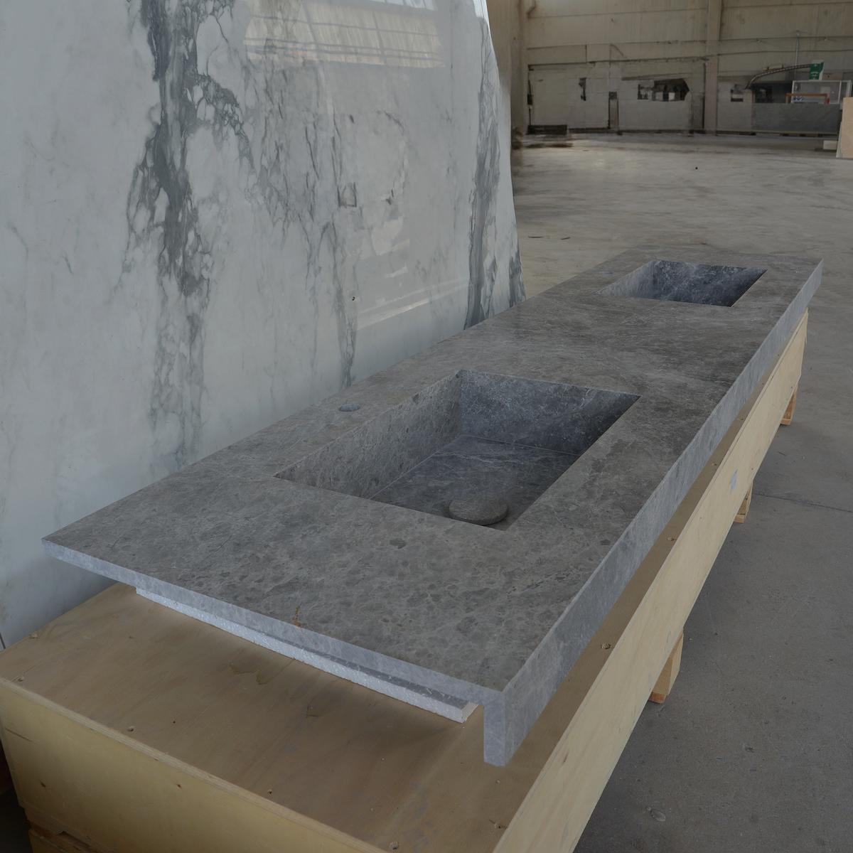 HANDCRAFTED CUSTOM TUNDRA GREY MARBLE DOUBLE SINK (NS-137)