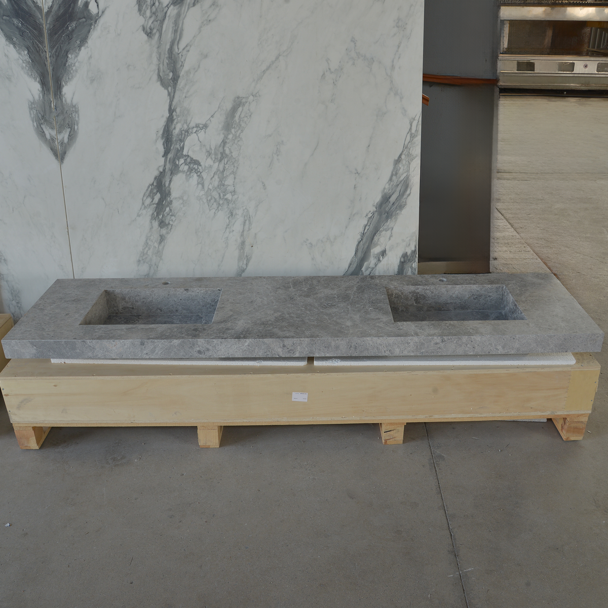 HANDCRAFTED CUSTOM TUNDRA GREY MARBLE DOUBLE SINK (NS-137)