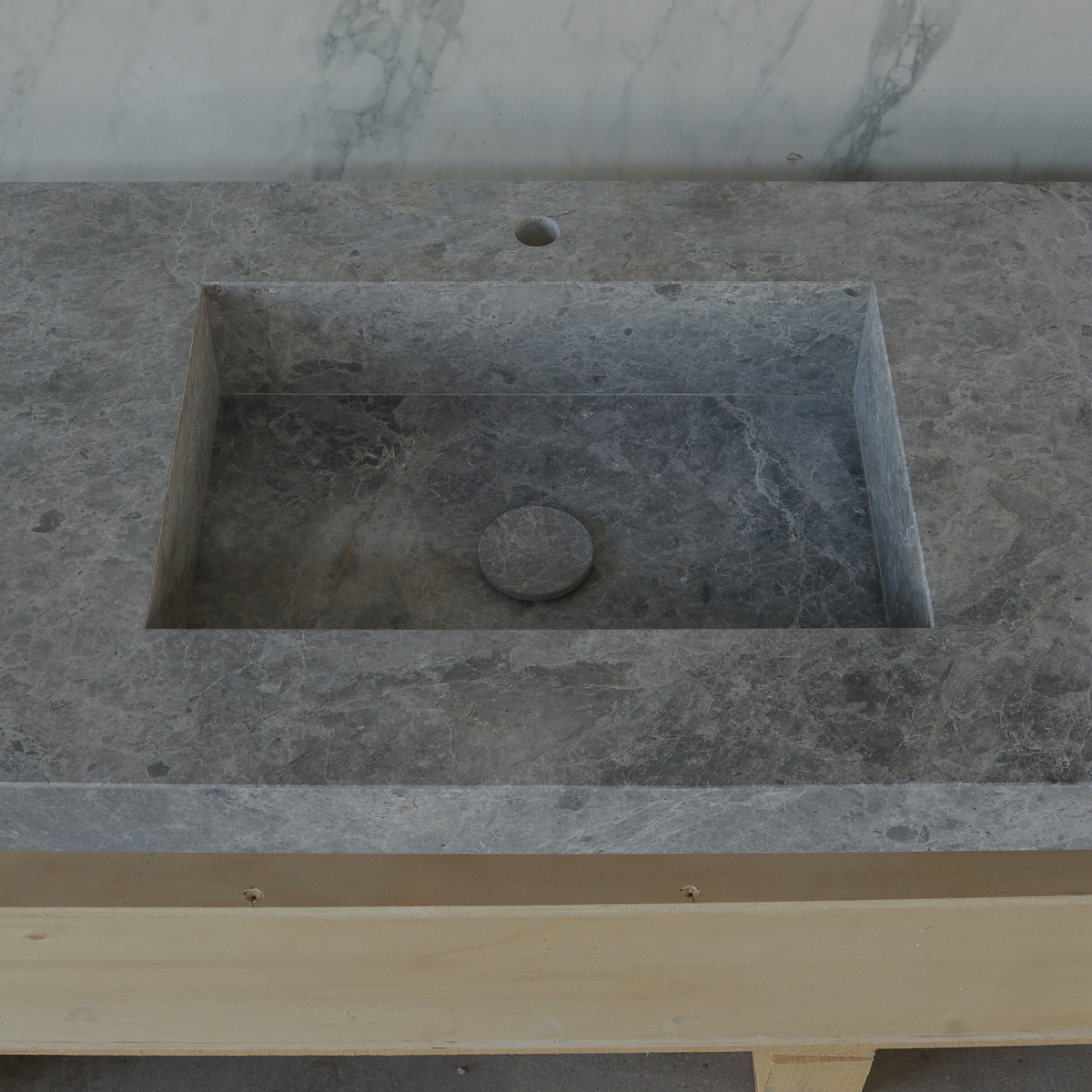 HANDCRAFTED CUSTOM TUNDRA GREY MARBLE DOUBLE SINK (NS-137)