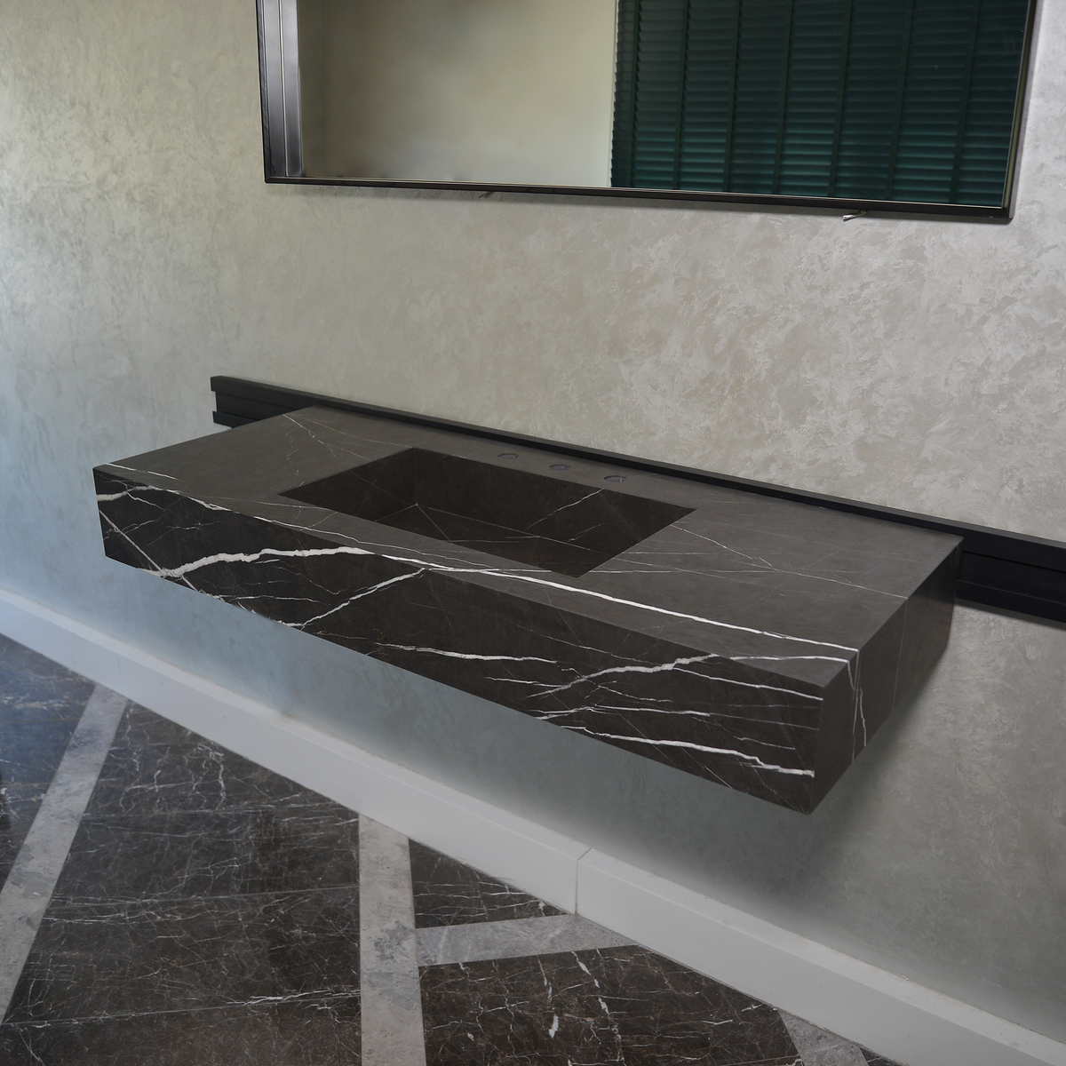 HANDCRAFTED CUSTOM PIETRA GREY MARBLE SINK (NS-081)