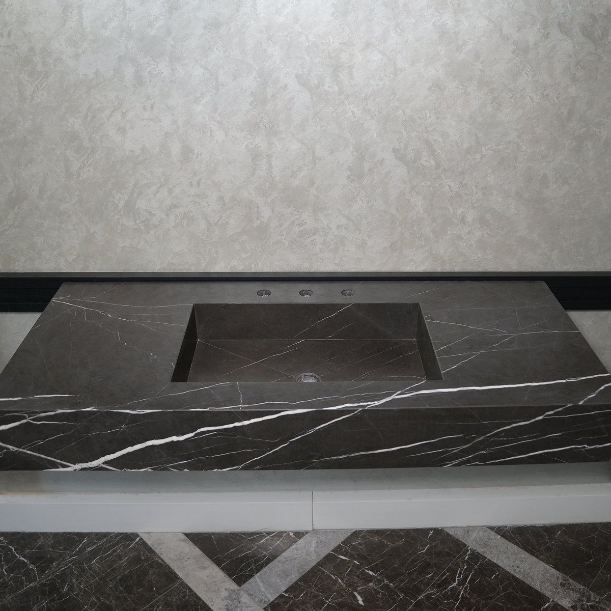 HANDCRAFTED CUSTOM PIETRA GREY MARBLE SINK (NS-081)