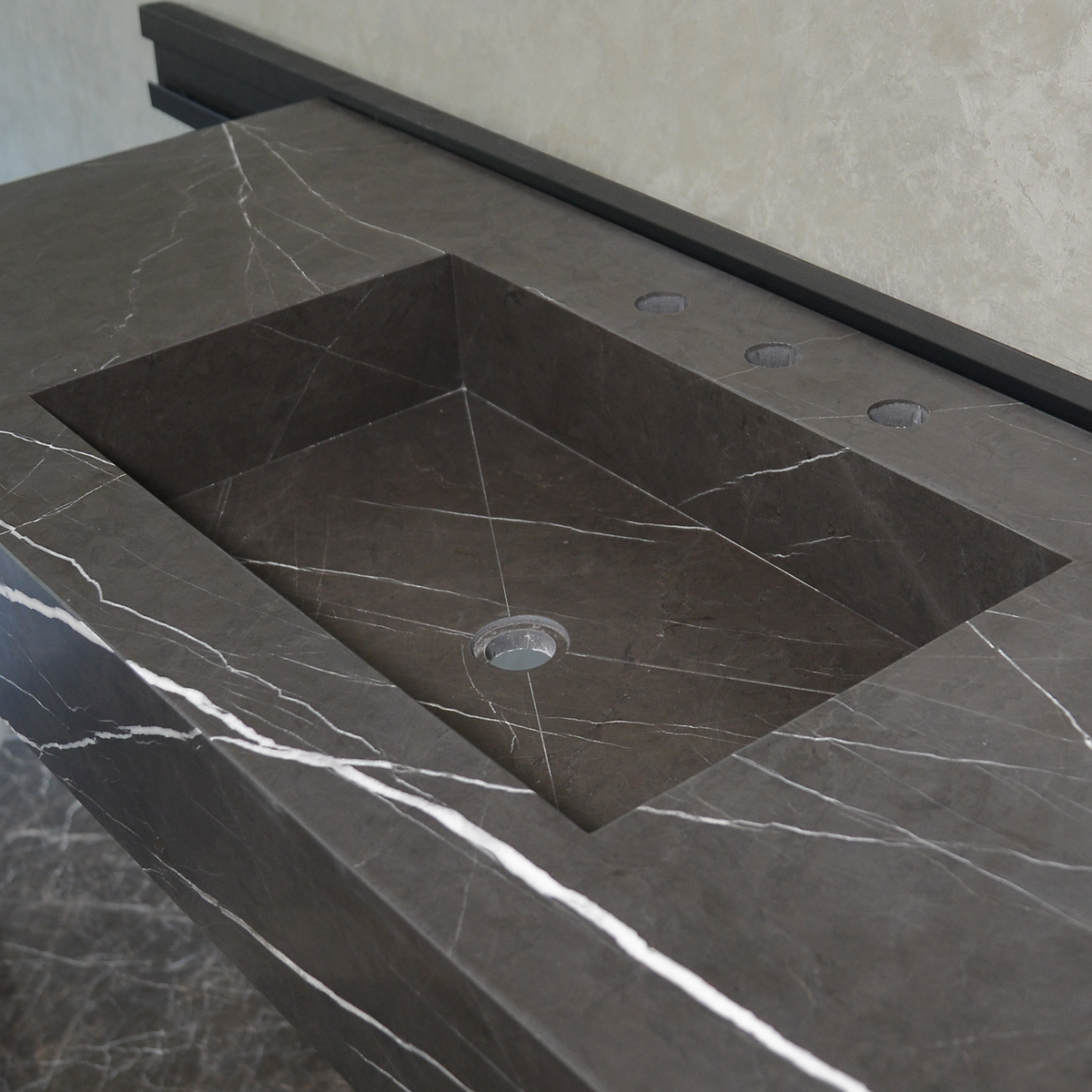 HANDCRAFTED CUSTOM PIETRA GREY MARBLE SINK (NS-081)