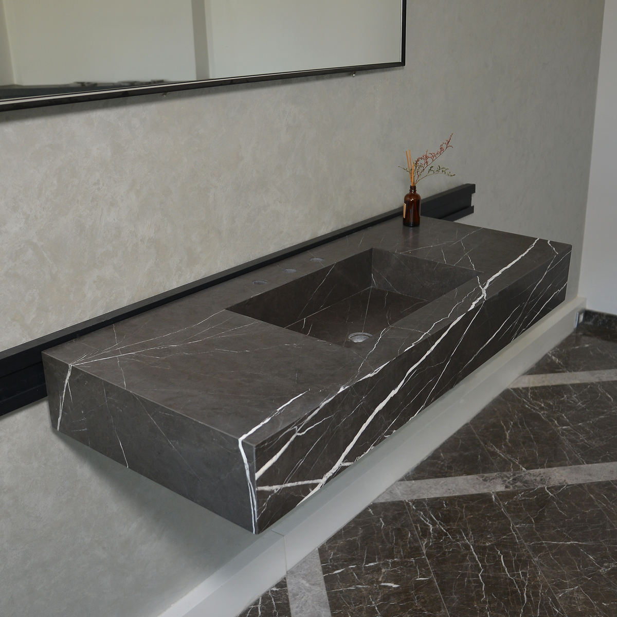 HANDCRAFTED CUSTOM PIETRA GREY MARBLE SINK (NS-081)