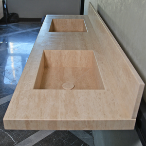 CUSTOM HANDCRAFTED TRAVERTINE DOUBLE SINK (TR-116)