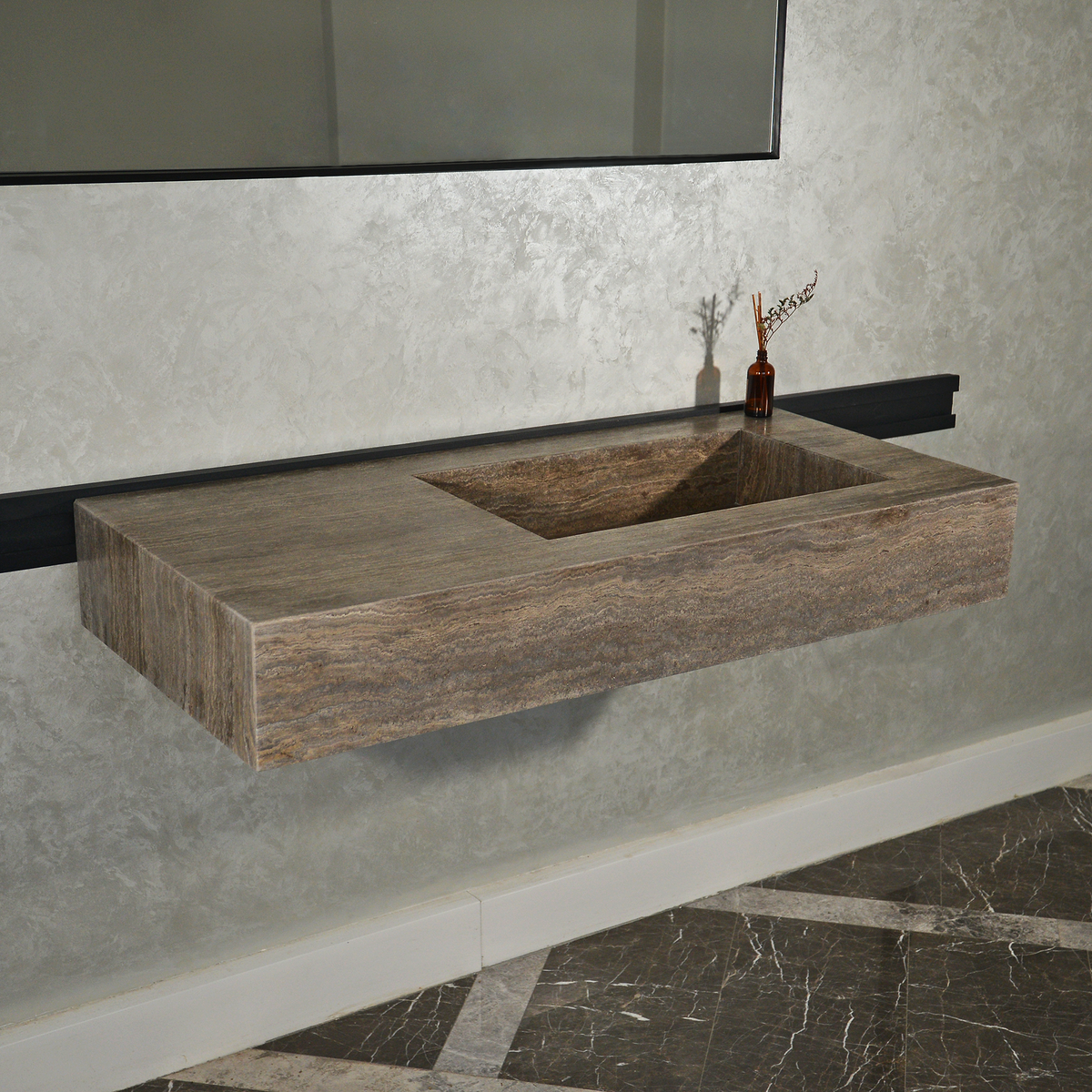 CUSTOM HANDCRAFTED SILVER TRAVERTINE SINK (TR-081)
