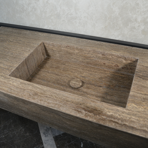 CUSTOM HANDCRAFTED SILVER TRAVERTINE SINK (TR-081)